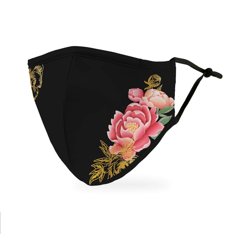 WEDDINGSTAR 3-Ply Adult Washable Cloth Face Mask Reusable and Adjustable with Filter Pocket - Black Modern Floral - Image 1